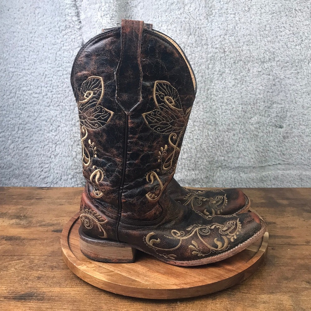 Circle G by Corral Dragonfly Embroidered Western Boots Womens 9 Distressed Brown